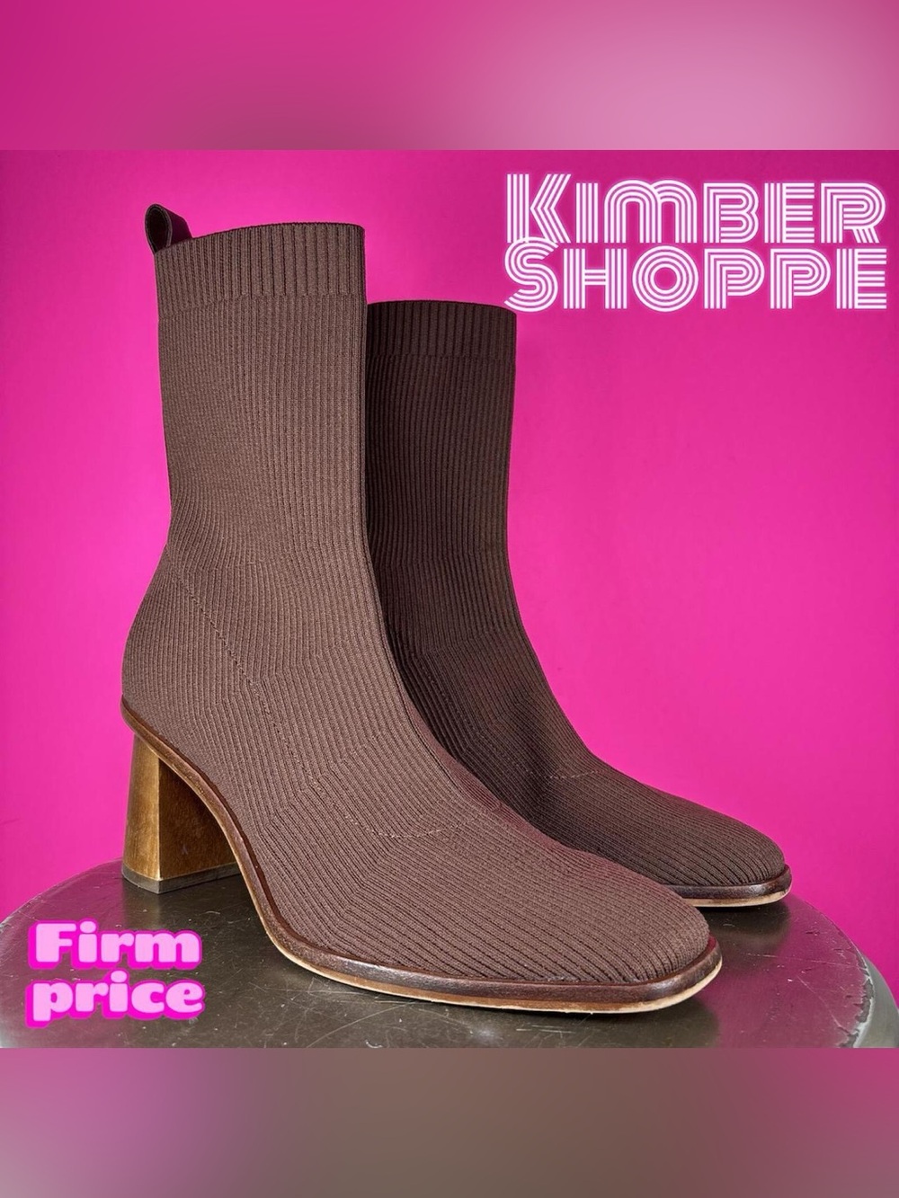 Dolce Vita Alaya Ribbed Brown Stretch Knit Block Heel Sock Boot US 7 UK 4.5